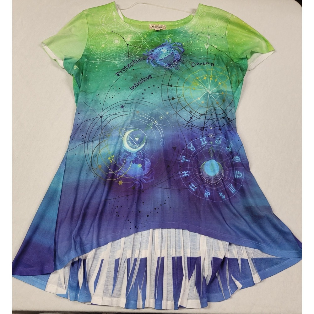 One World Cancer Zodiac Short Sleeve Long Tunic T-shirt Women's Size L